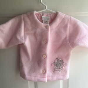 Vintage‎ Carter's Baby Girls Pink Sherpa Bunny Embroidered Cardigan Size 3-6 Mos